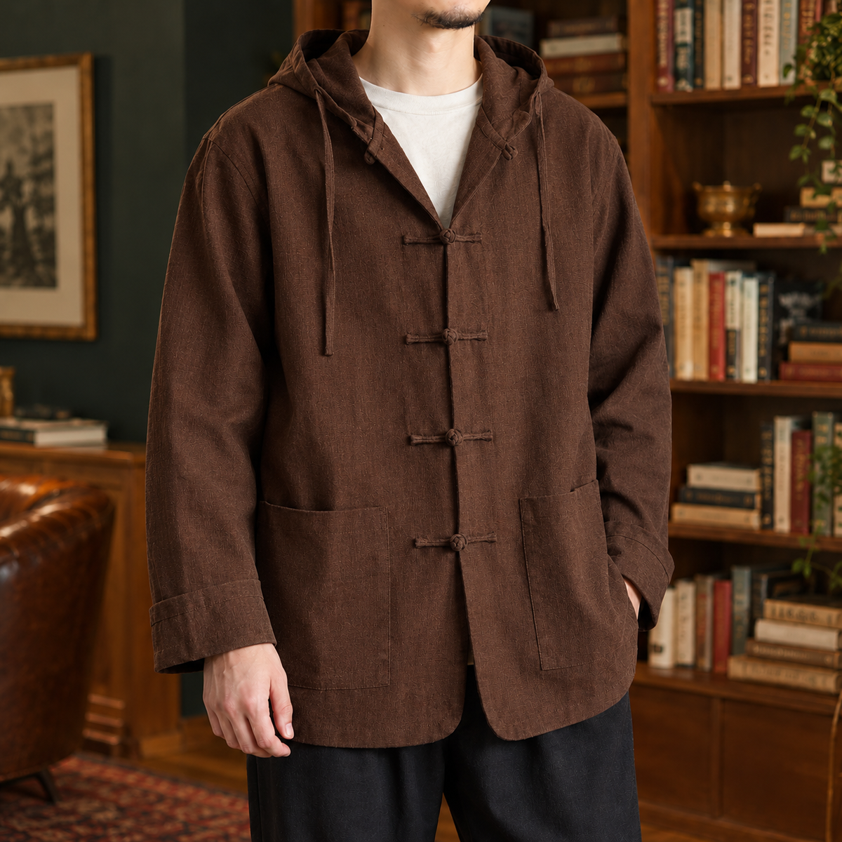 Men's Hooded Jacket with Drawstring – Winter Jacket