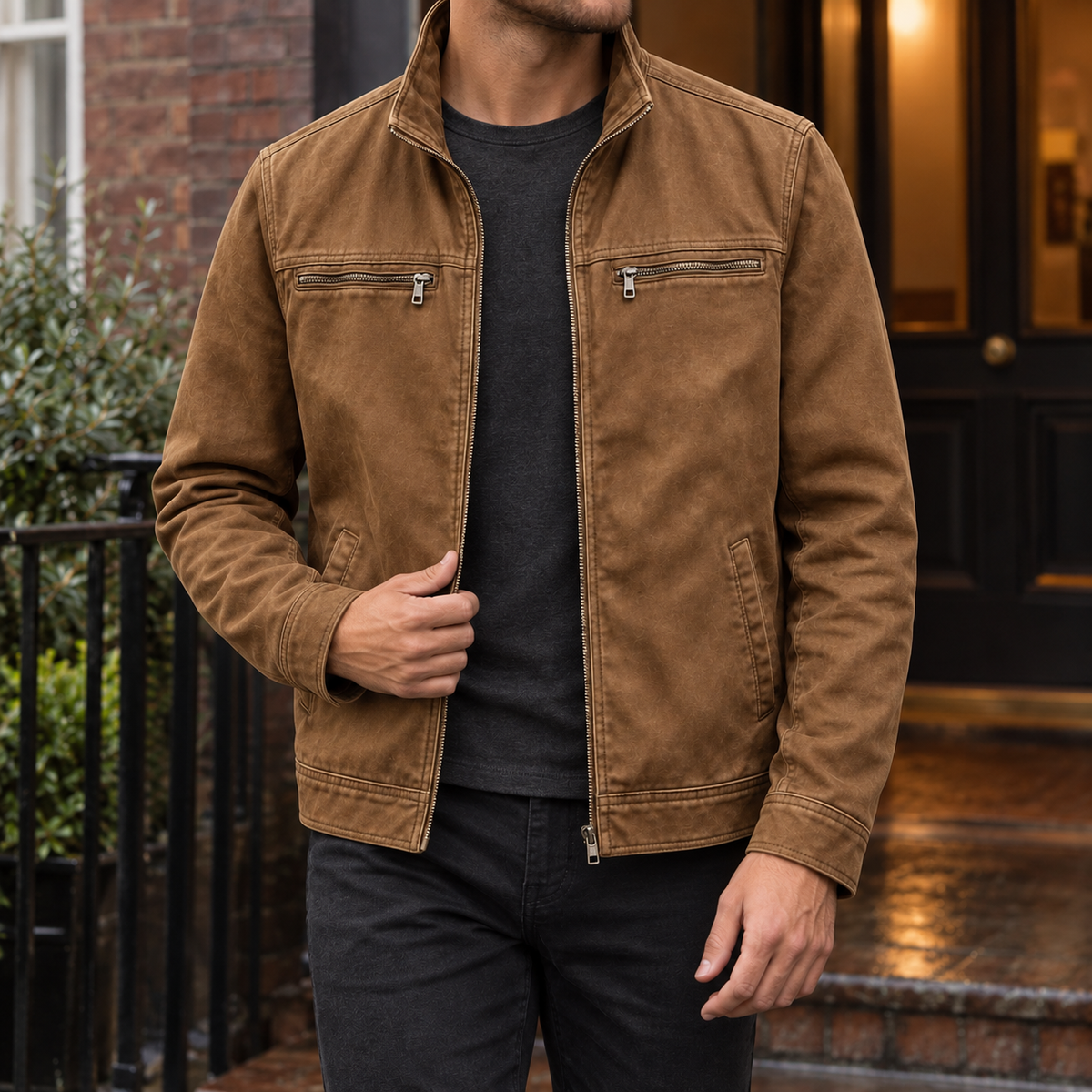 Men's Leather-Look Jacket – Four Pocket Utility Style