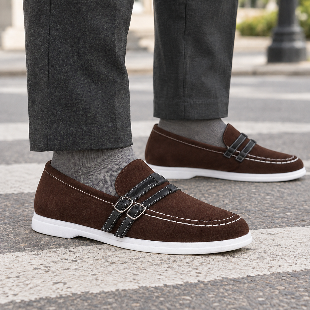 Men's Suede Loafers with Buckle Detail – Smart Casual Shoes