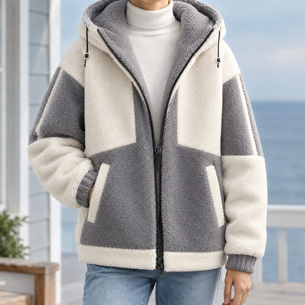 Men's Fleece Jacket with Drawcord Hood – Winter Jacket