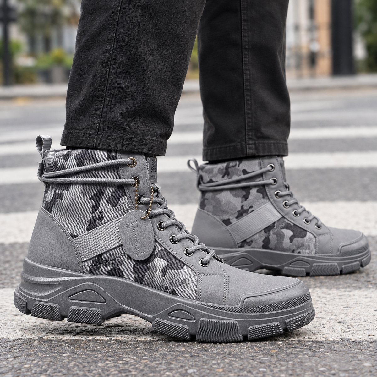 Men's Camouflage Lace-Up Boots – Chunky Lug Sole