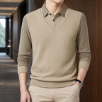 Men's Striped Long Sleeve Layered Polo Shirt