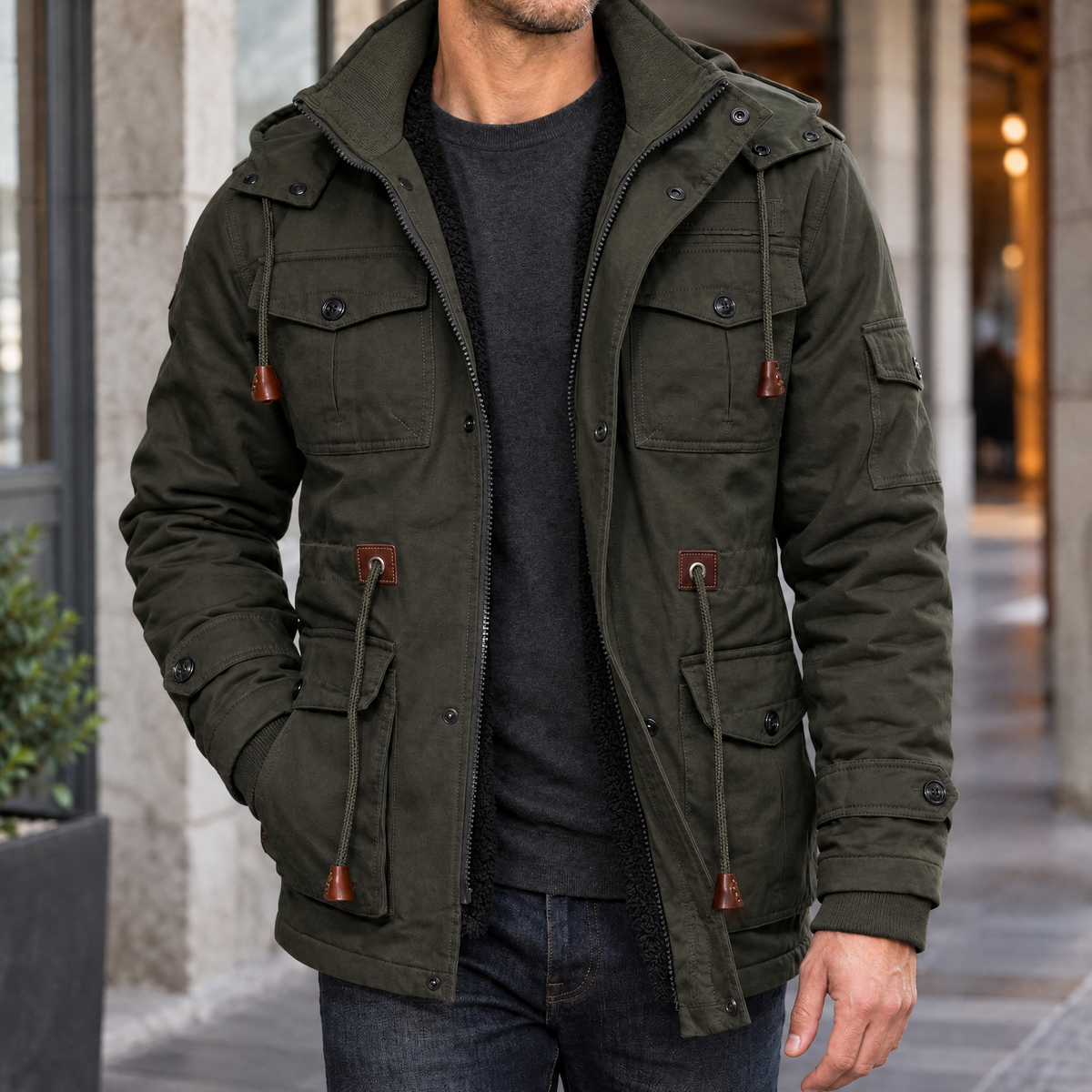 Men's Utility Jacket with Detachable Hood – Winter Jacket