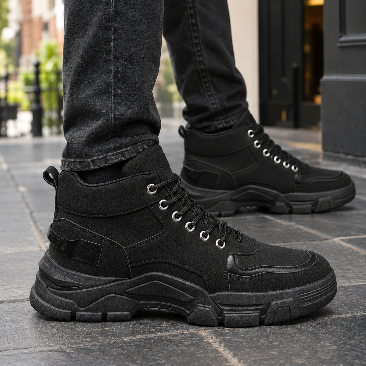 Men's Leather High-Top Trainers – Chunky Sole Trainers