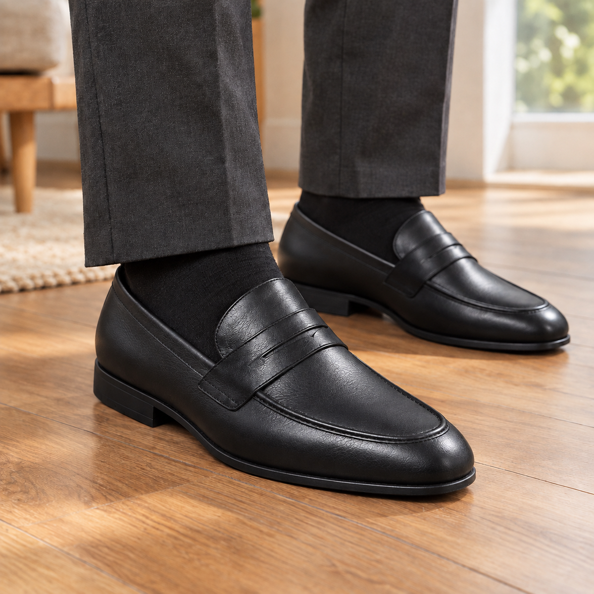 Men's Leather Look Penny Loafers – Smart Slip-On Shoes