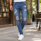 Men's Slim Fit Distressed Jeans – Tapered Denim