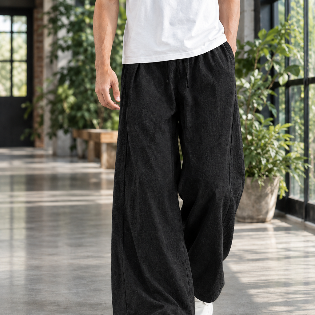 Men's Wide Leg Cotton Linen Trousers – Relaxed Fit Trousers