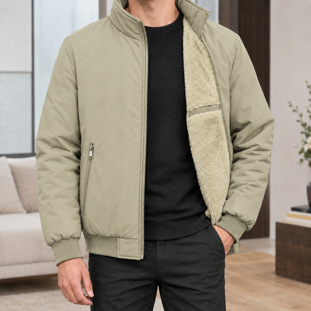 Men's Stand Collar Jacket with Plush Lining – Winter Jacket
