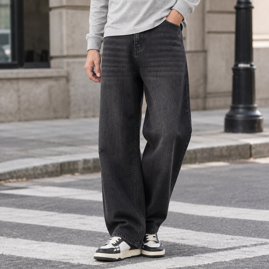 Men's Wide Leg Jeans – Washed Denim Jeans