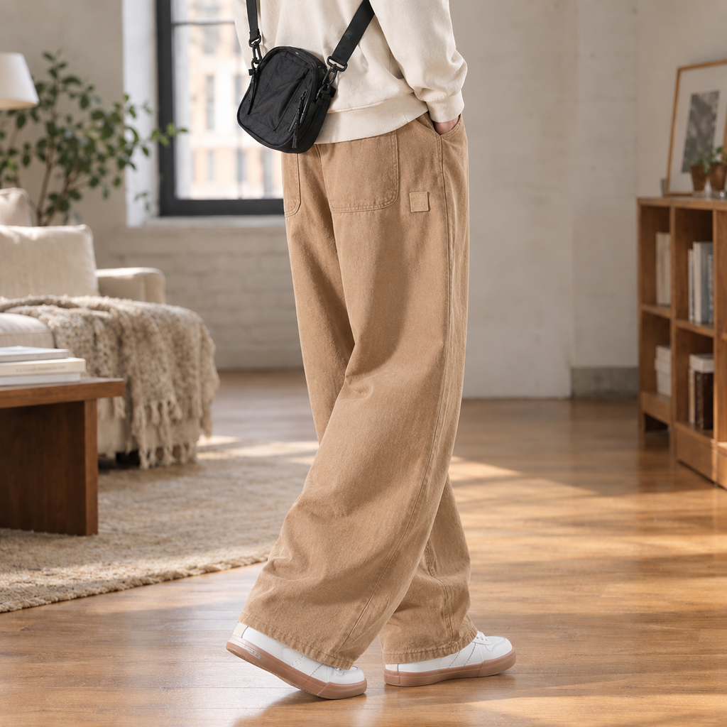 Men's Wide Leg Trousers – Elasticated Waist Relaxed Fit