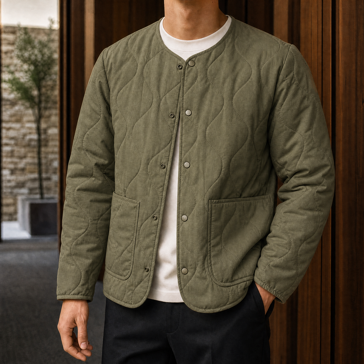 Men's Quilted Collarless Jacket – Winter Jacket
