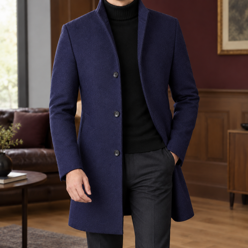 Men's Wool Blend Single Breasted Overcoat – Long Winter Coat