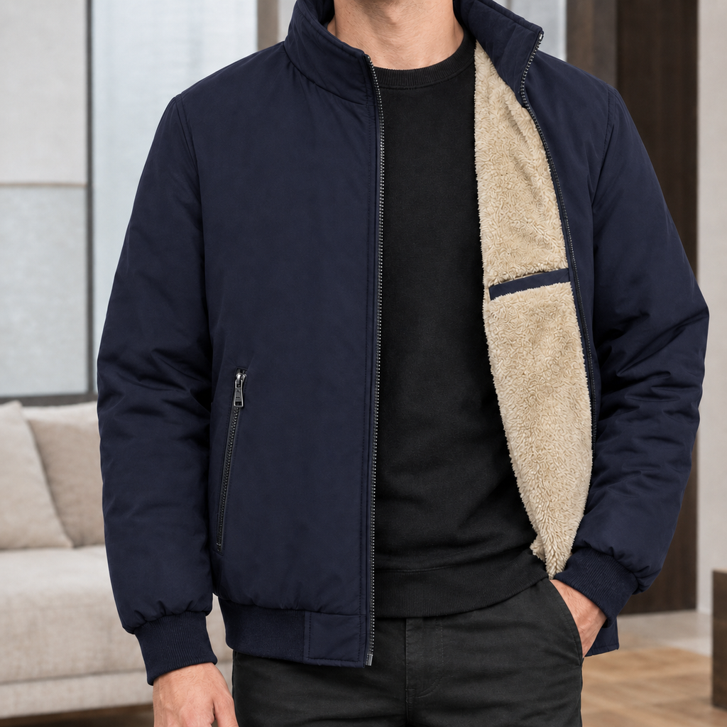 Men's Stand Collar Jacket with Plush Lining – Winter Jacket
