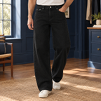 Men's Wide-Leg Jeans – High-Rise Washed Denim