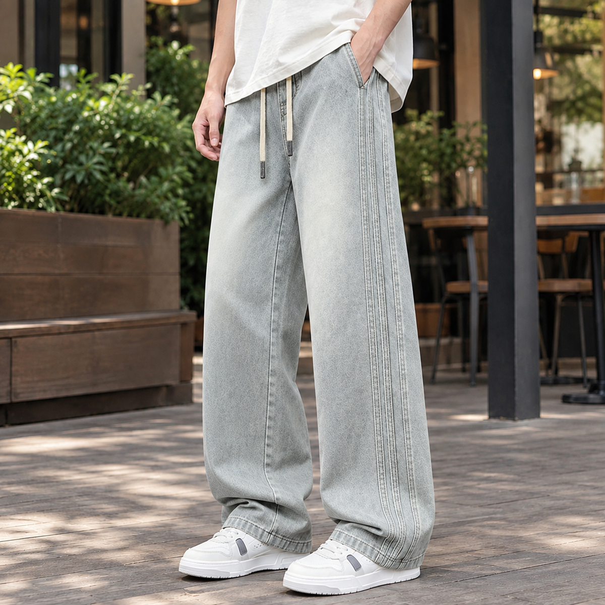 Men's Relaxed Wide Leg Jeans – Drawstring Waist Denim