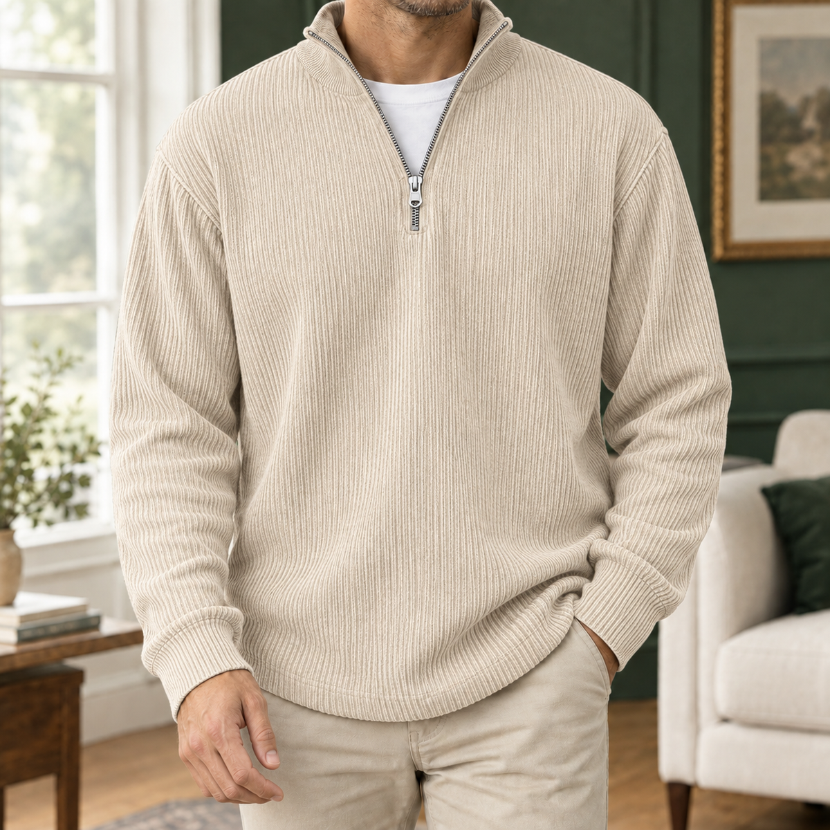 Men's Ribbed Quarter Zip Jumper – Winter Knitwear