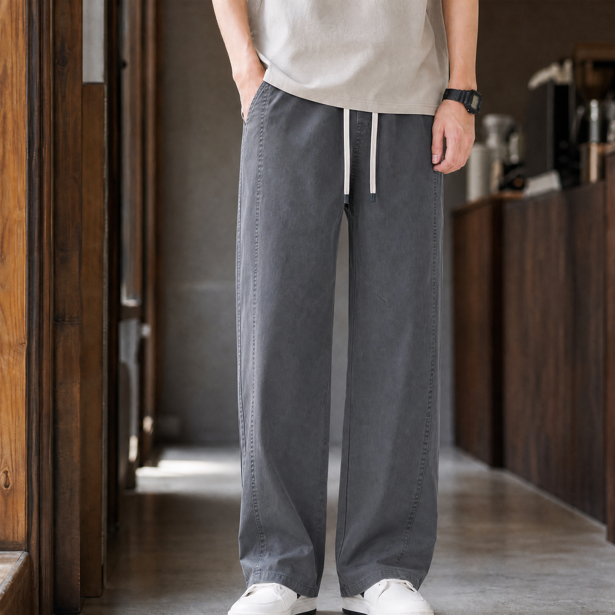 Men's Relaxed Fit Cotton Trousers – Wide Leg Trousers