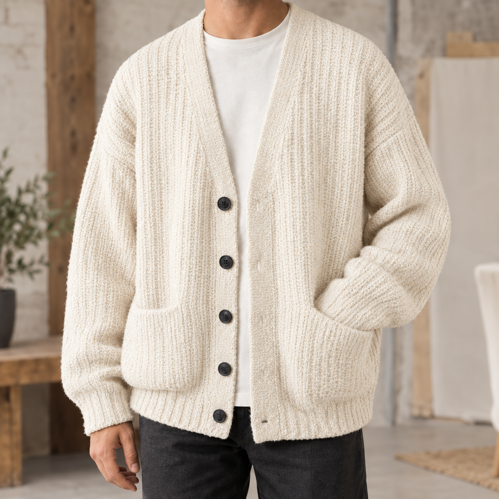 Men's Ribbed Knit Cardigan – Button Front Layer