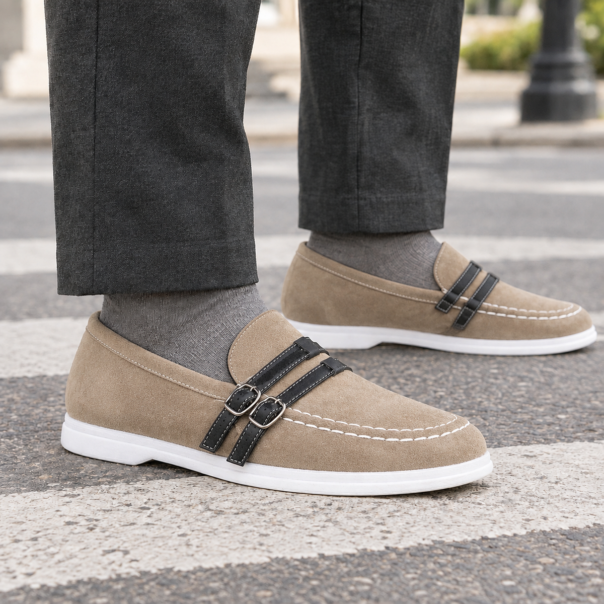 Men's Suede Loafers with Buckle Detail – Smart Casual Shoes