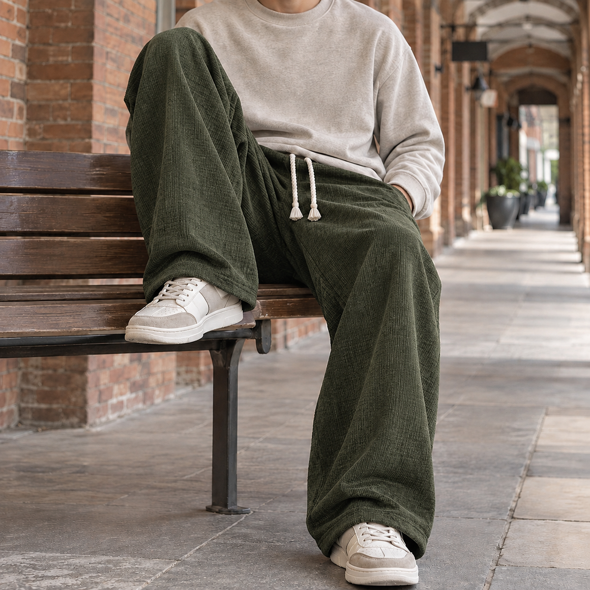 Men's Wide Leg Cotton Trousers – Relaxed Drawstring Trousers