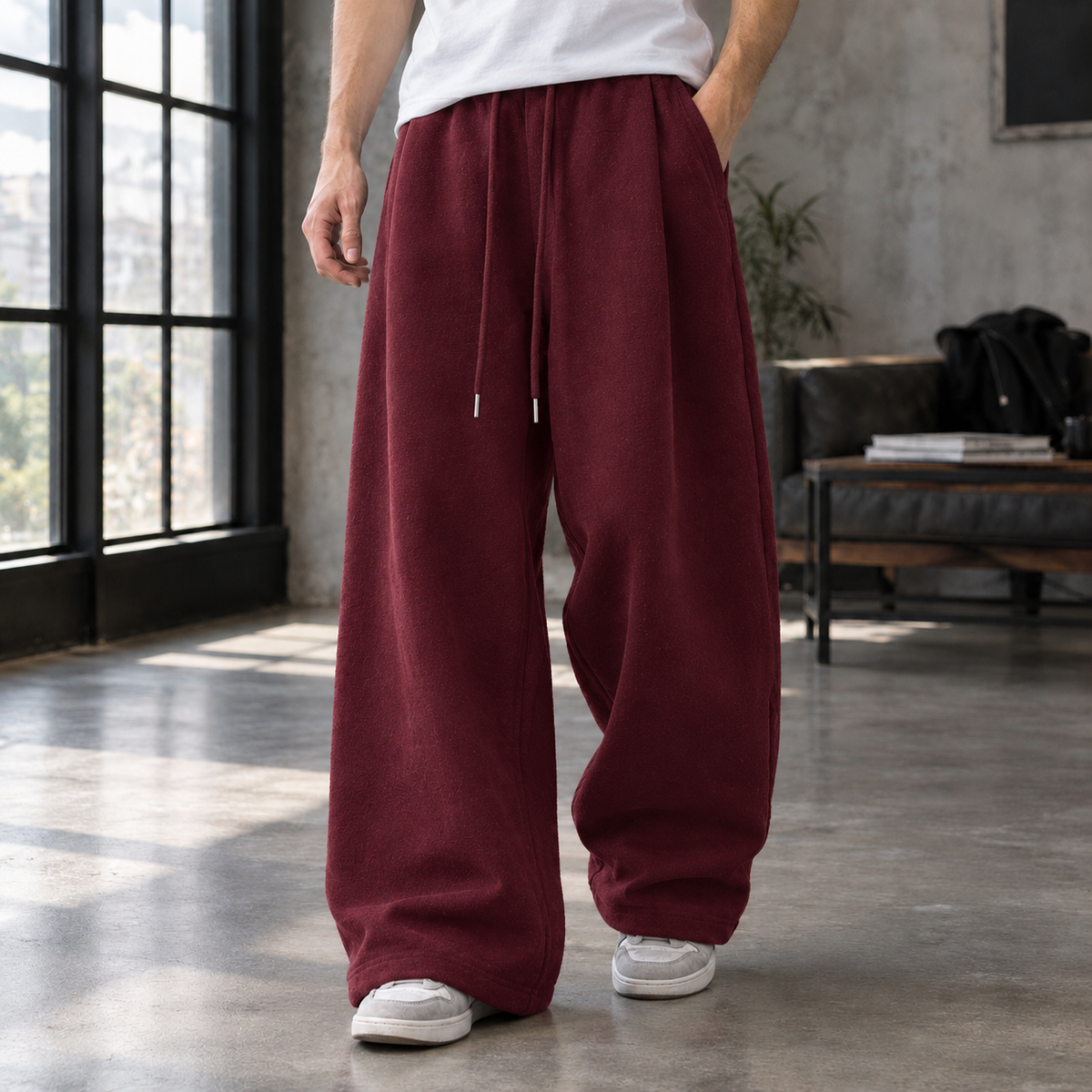 Men's Pleated Wide Leg Trousers – Relaxed Drawstring Trousers