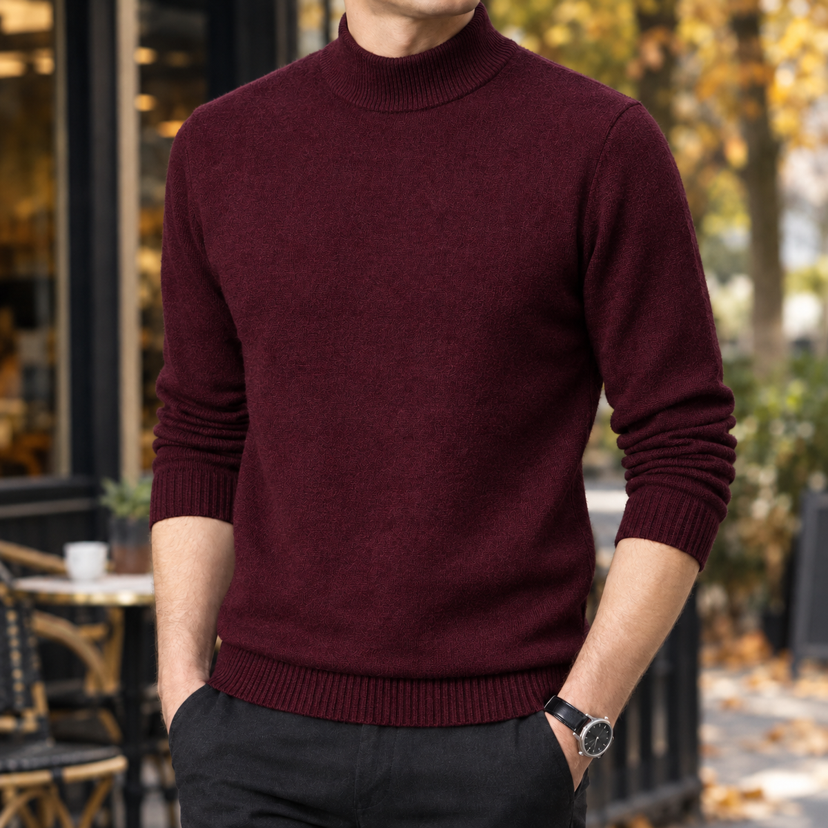 Men's Cashmere Mock Neck Jumper – Ribbed Roll Neck Knitwear