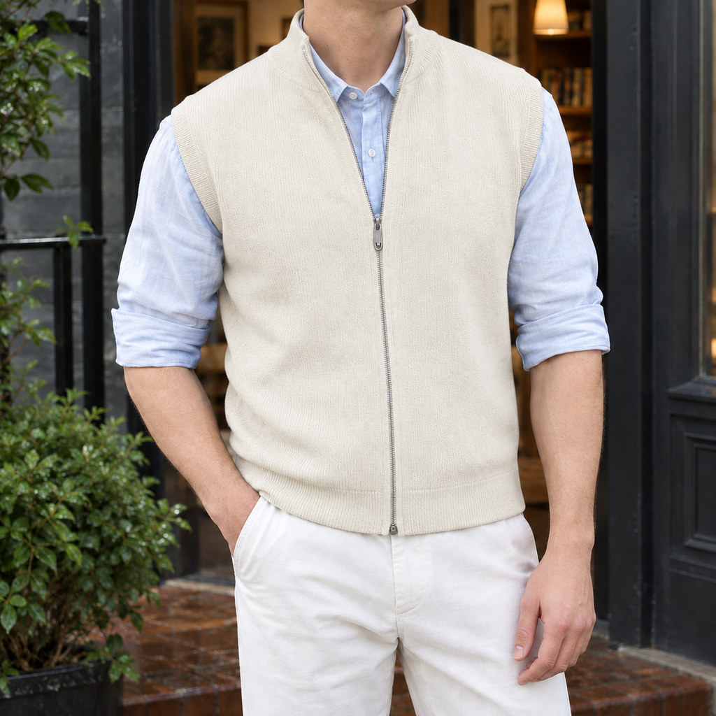 Men's Ribbed Knit Zip Vest – Sleeveless Layering Knitwear