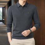 Men's Striped Long Sleeve Layered Polo Shirt
