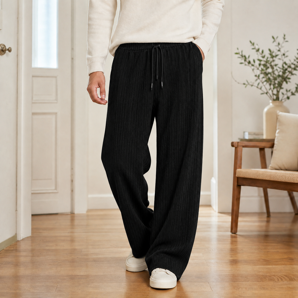 Men's Ribbed Wide Leg Trousers – Relaxed Drawstring Trousers