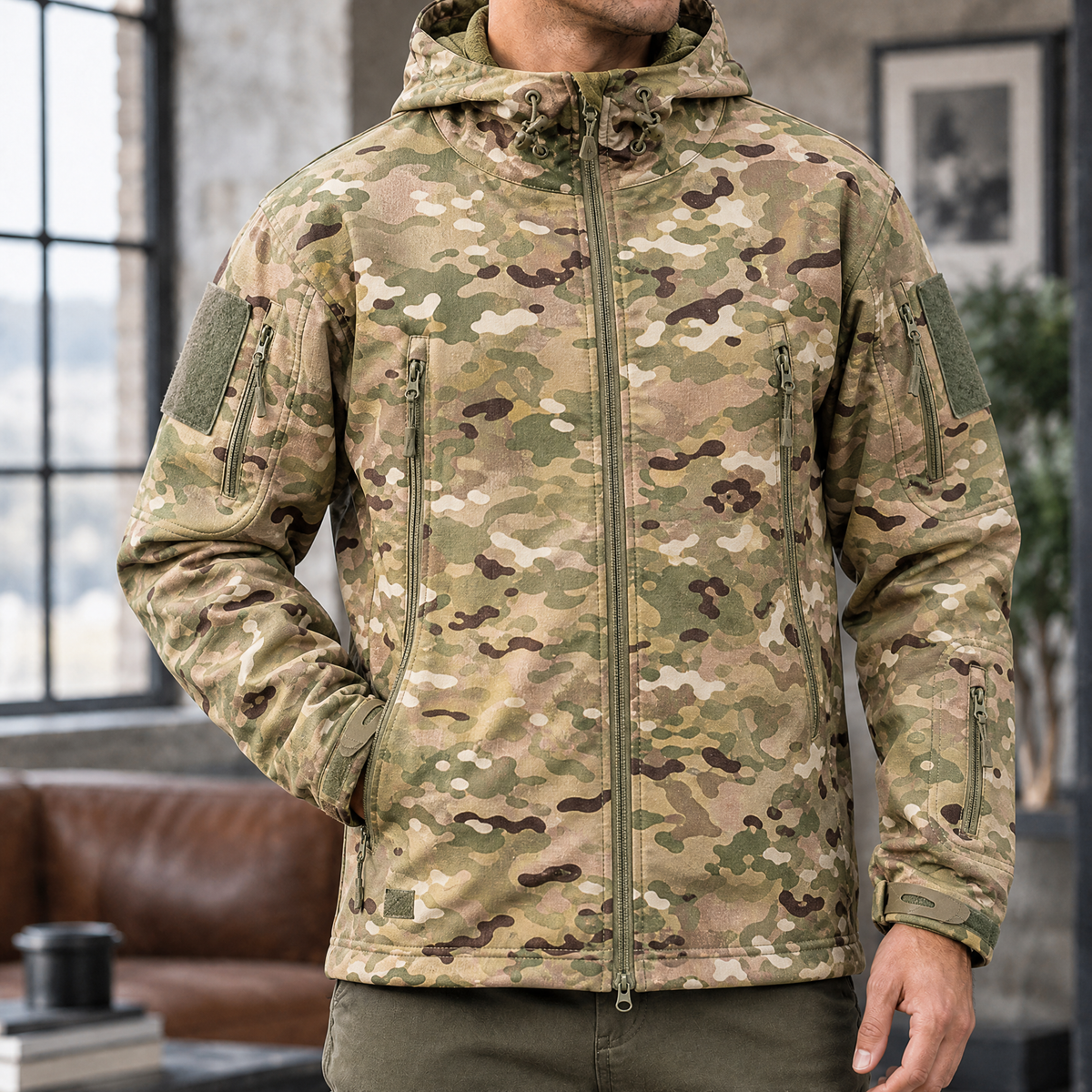 Men's Hooded Tactical Jacket – Soft Woven Winter Jacket