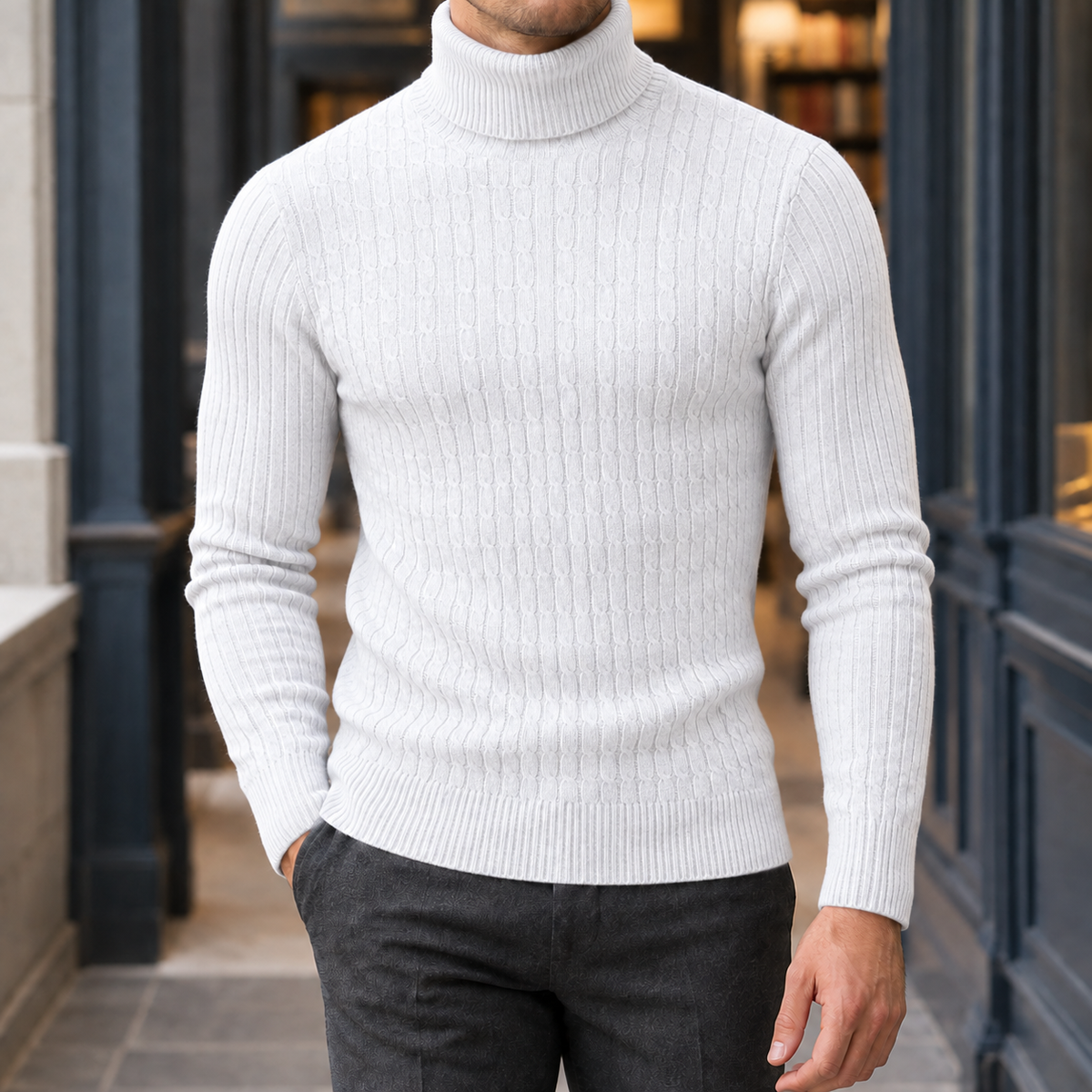 Men's Cable Knit Roll Neck Jumper – Slim Fit Winter Knitwear