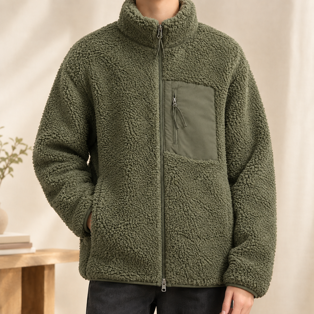 Men's Textured Fleece Zip Jacket – Winter Jacket