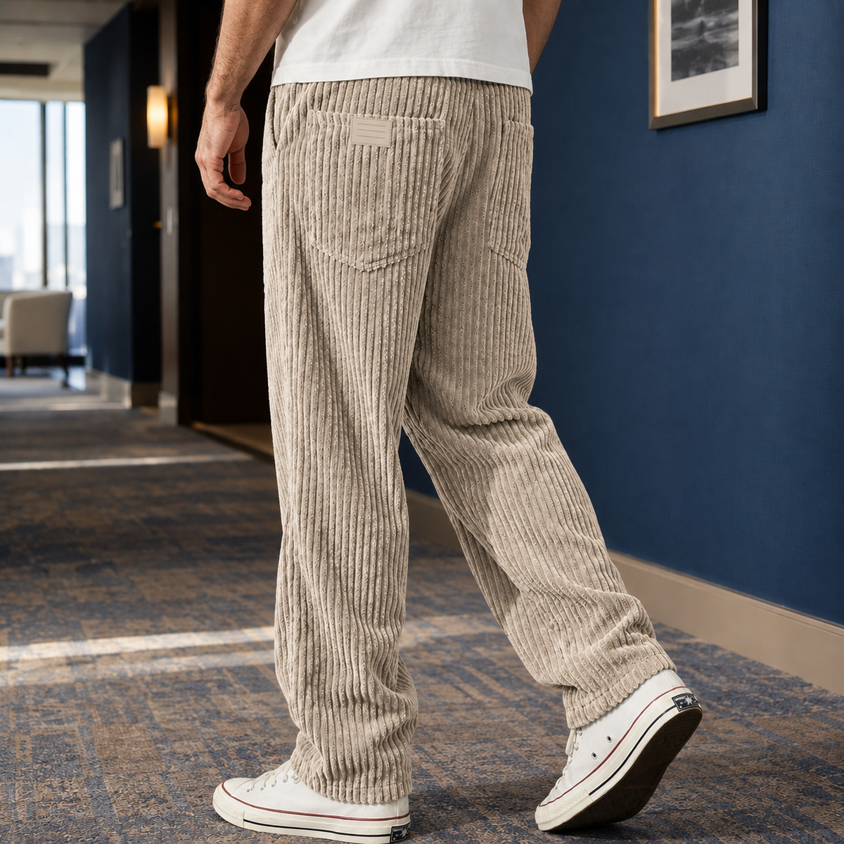 Men's Relaxed Fit Trousers – Wide Wale Textured Trousers
