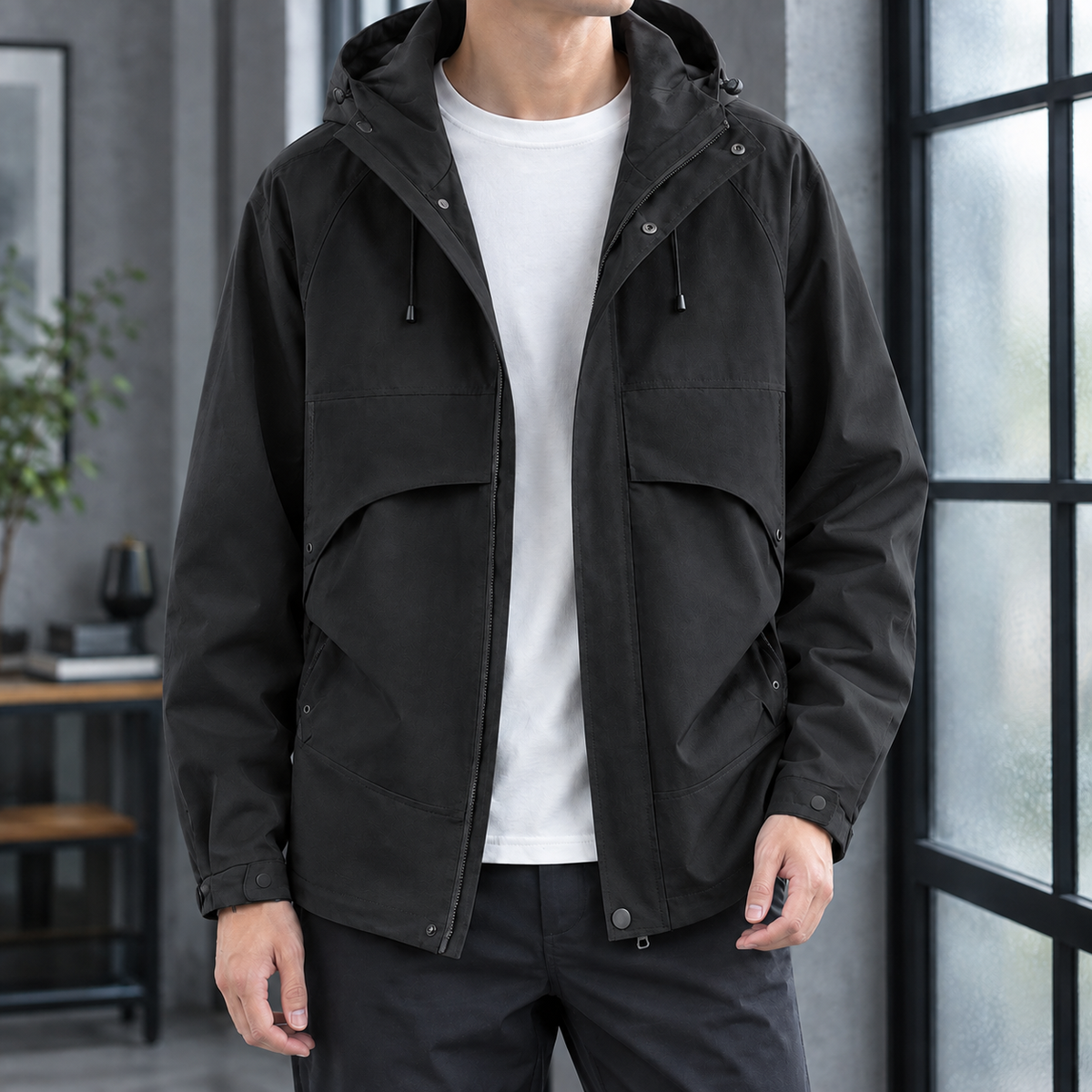Men's Hooded Utility Jacket – Soft Woven Winter Jacket