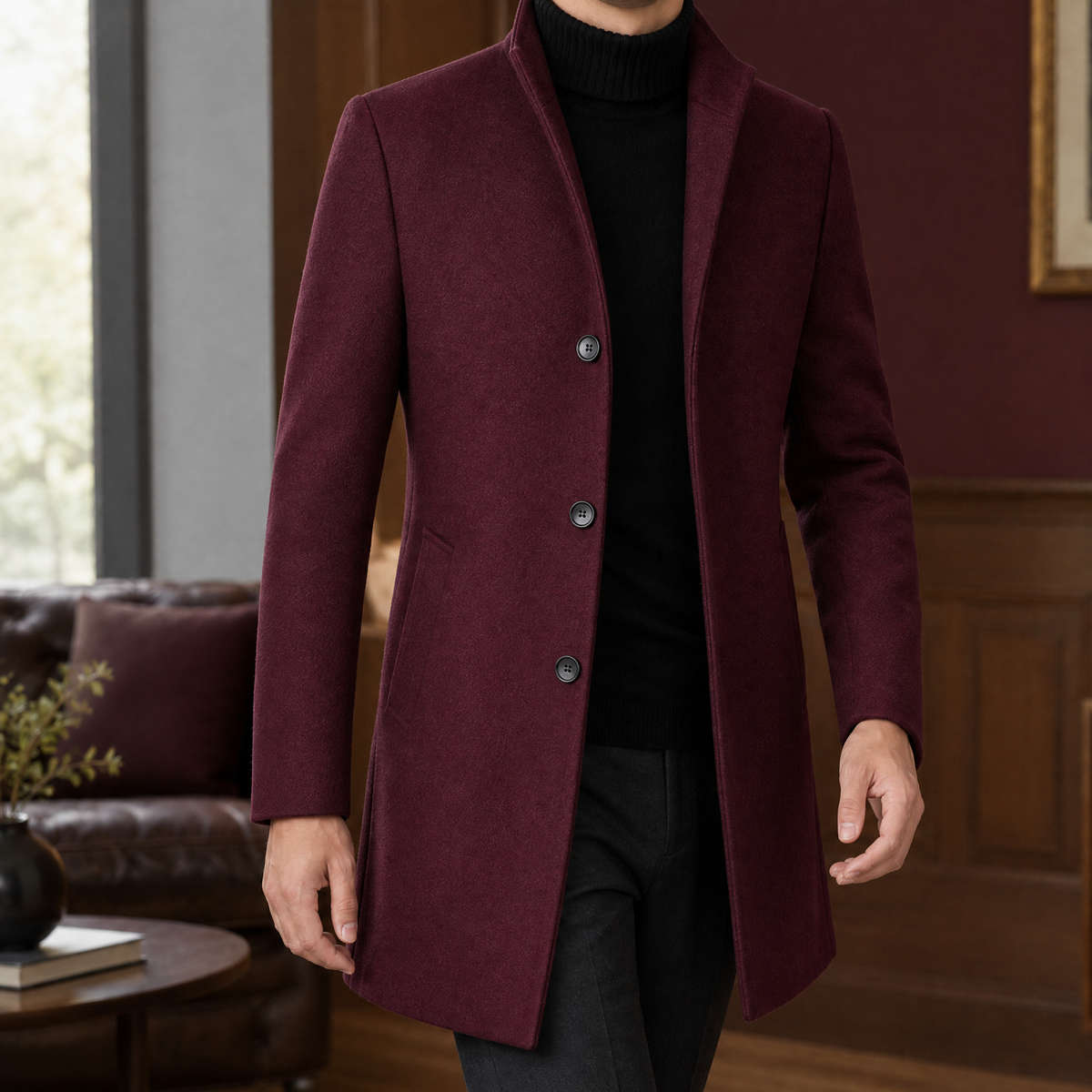 Men's Wool Blend Single Breasted Overcoat – Long Winter Coat
