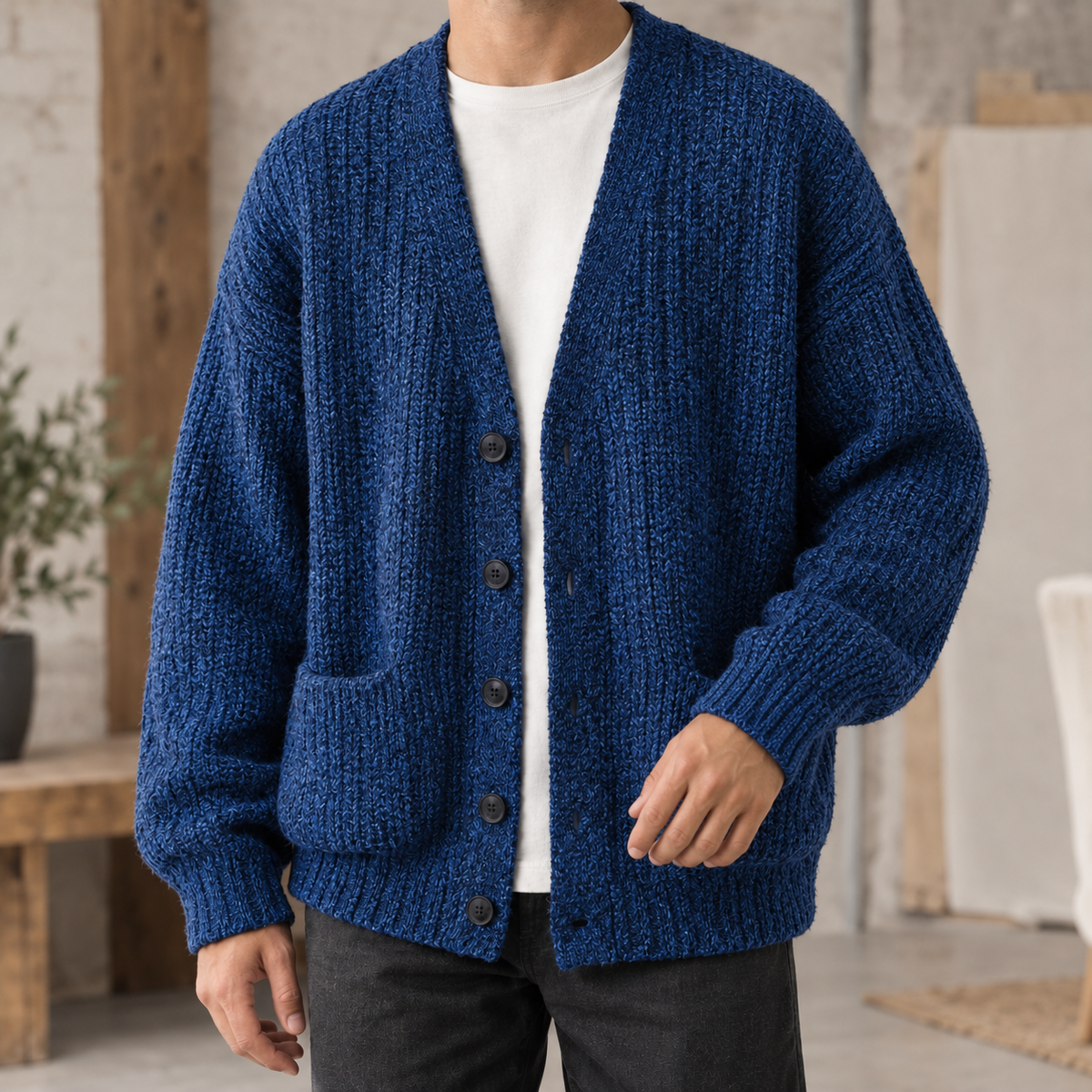 Men's Ribbed Knit Cardigan – Button Front Layer