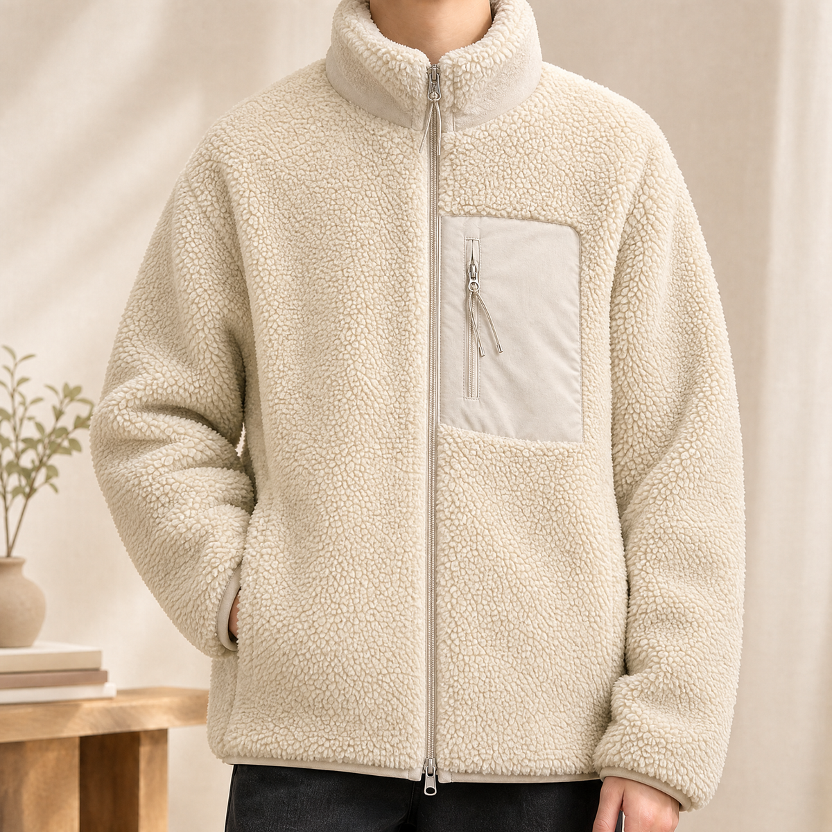 Men's Textured Fleece Zip Jacket – Winter Jacket