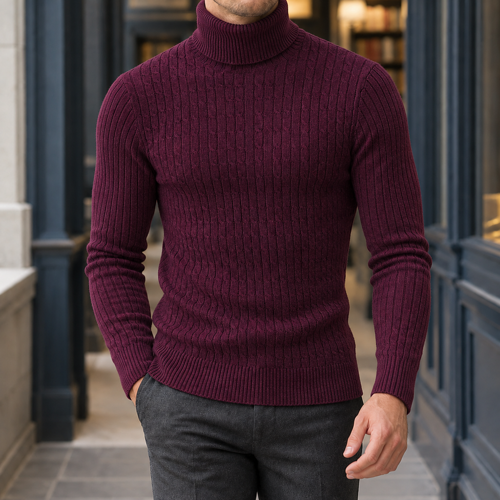 Men's Cable Knit Roll Neck Jumper – Slim Fit Winter Knitwear