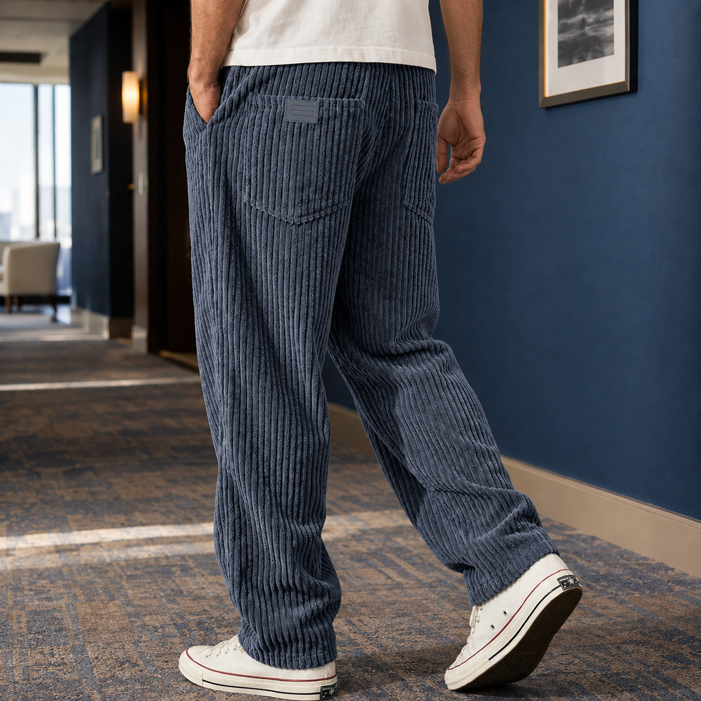 Men's Relaxed Fit Trousers – Wide Wale Textured Trousers