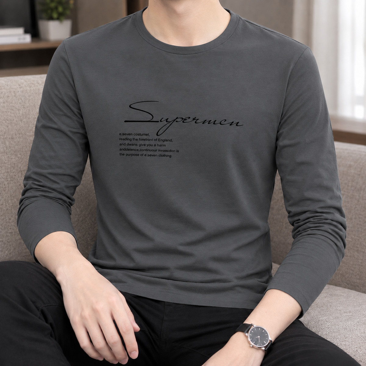 Men's Long Sleeve Crew Neck Top – Lightweight Slim Fit Tee