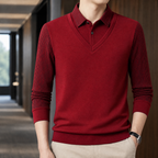 Men's Striped Long Sleeve Layered Polo Shirt